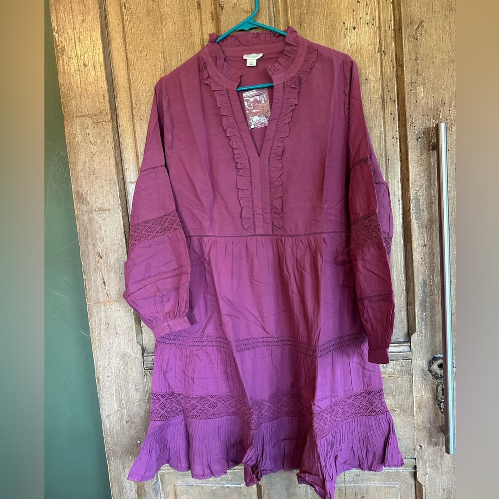 NWT Sundance Bromlee Ruffle Dress in violet/purple/berry. Sz Medium